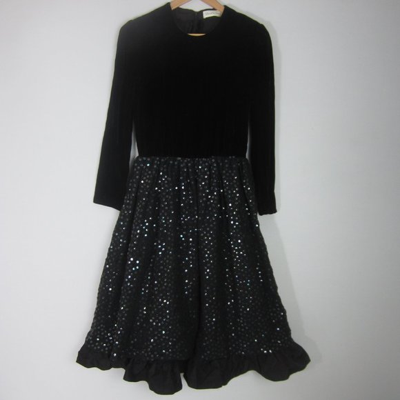 Vtg Saks Fifth Avenue Womens S Black Velvet Fit Flare Sequin Party Formal Dress - Picture 8 of 12